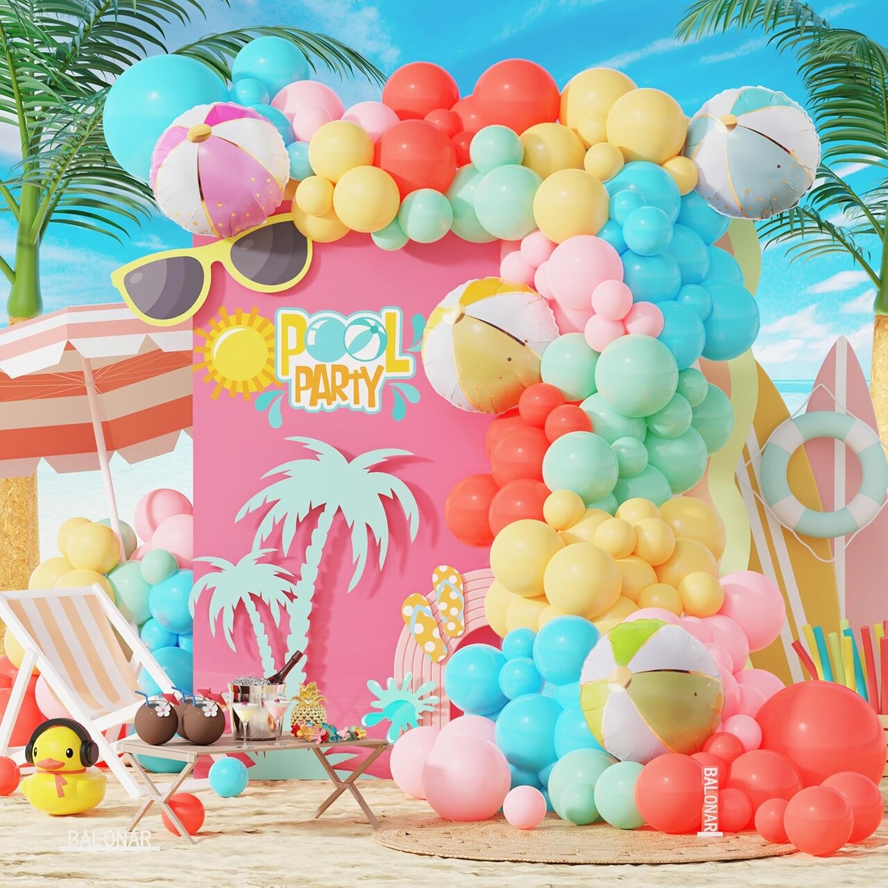 Hawaiian Tropical Beach Balloon Garland Arch Kit with Beach Ball Foil Balloons – Summer Pool Party, Birthday, Baby Shower & Luau Party Decorations Set